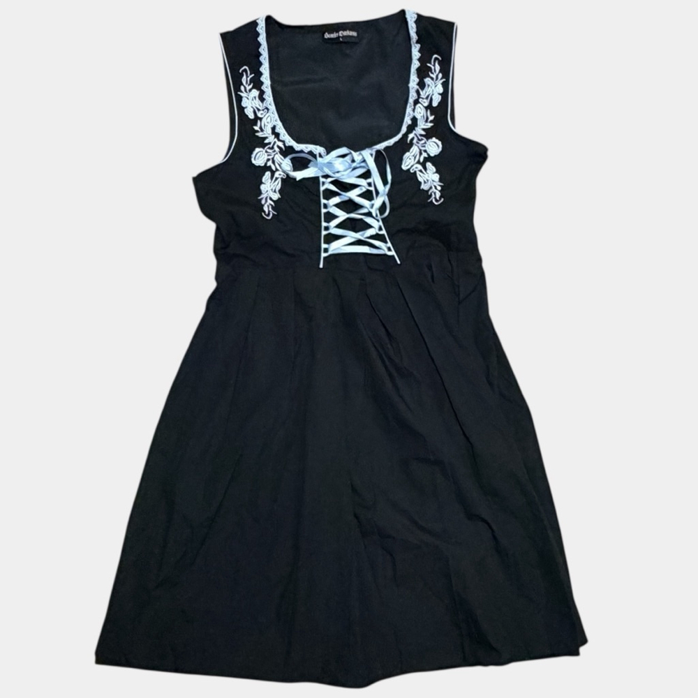 Scarlet Darkness L Black Embroidered Lace Up Dress Gothic Cottagecore